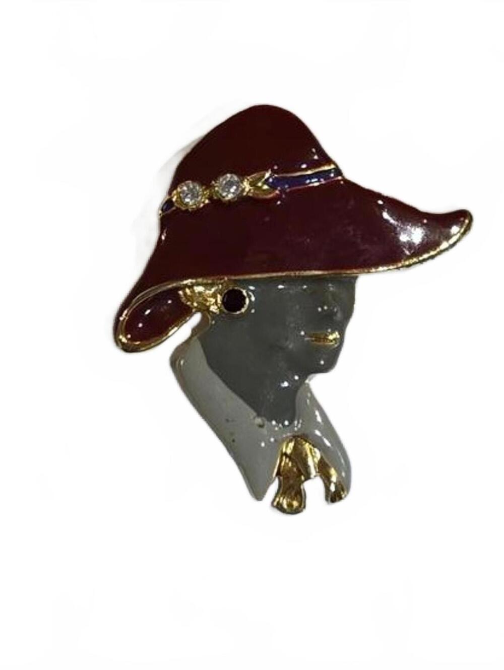 Woman with Red Hat Brooch / Red Hat Society / EUC
